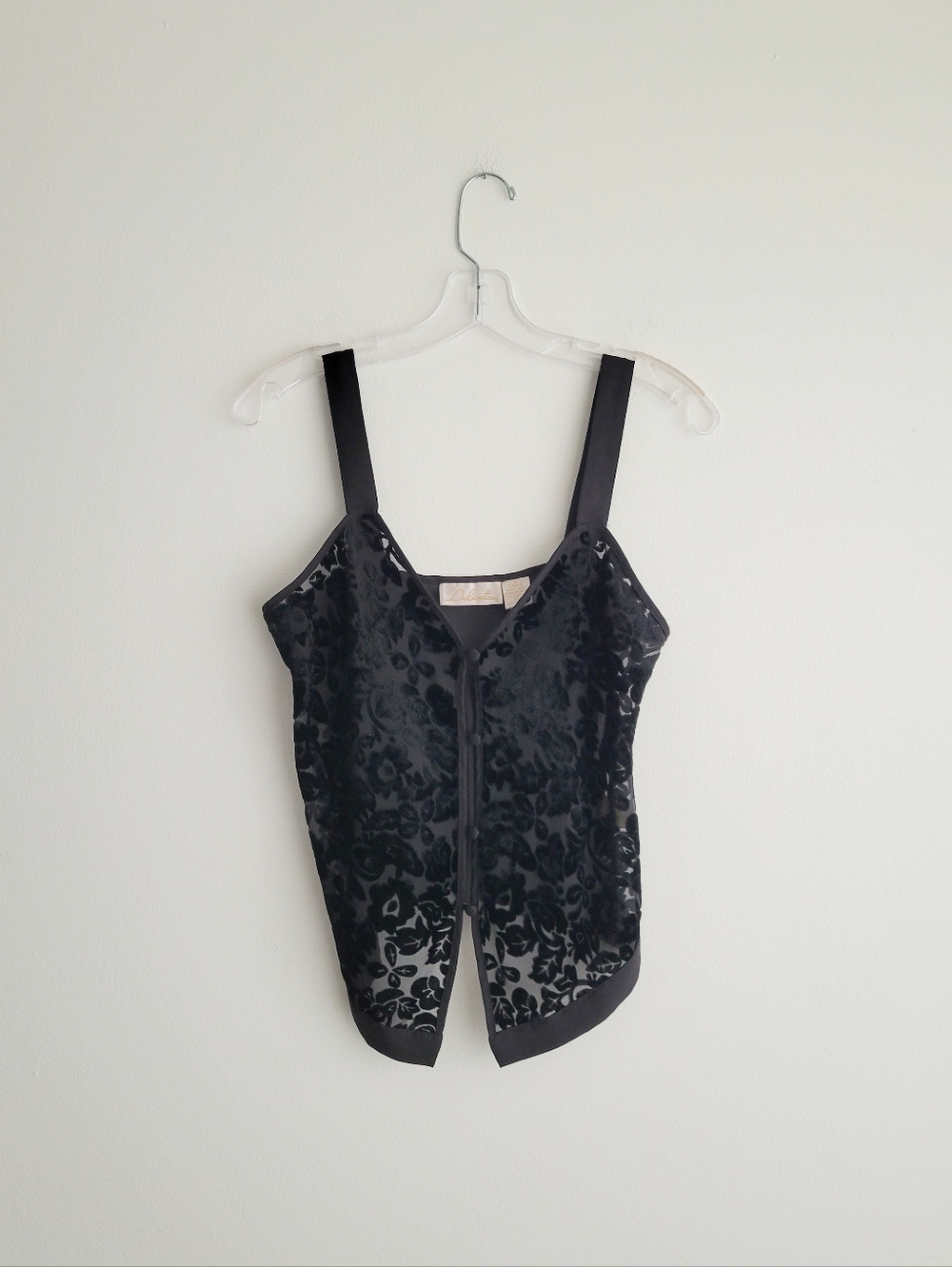 DELICATEA Vintage Black Velvet Floral Burnout Camisole Lingerie Top
